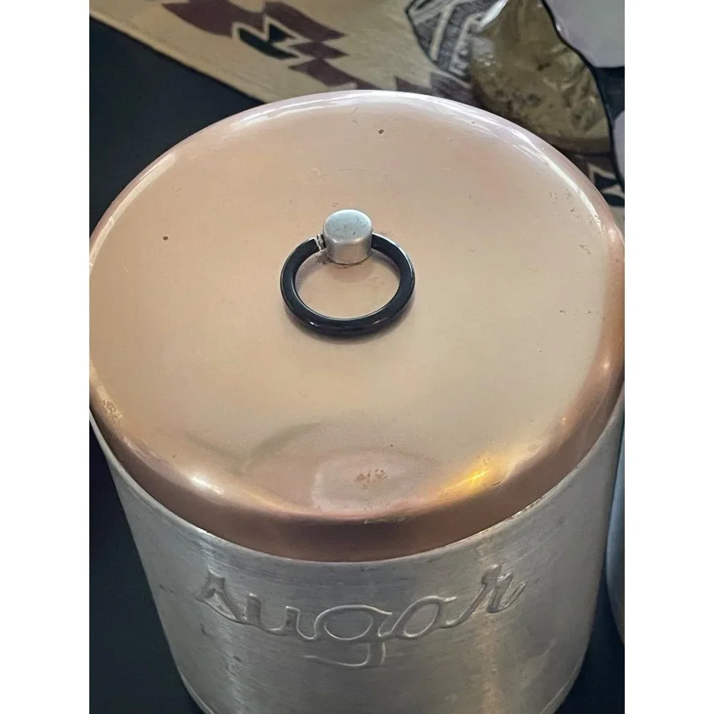 Heller Hostess Ware Aluminum Canisters PINK/PEACH LID FLOUR SUGAR PULL RING